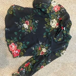 LOFT Floral Blouse - Black with Red and Green